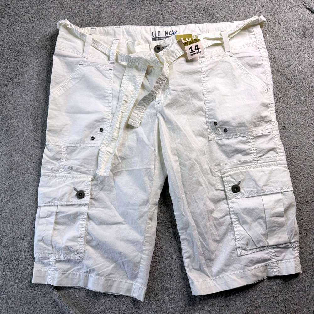 NWT Old Navy Womens White Low Waist Stretch Cargo Shorts Size 14 Utility Belted